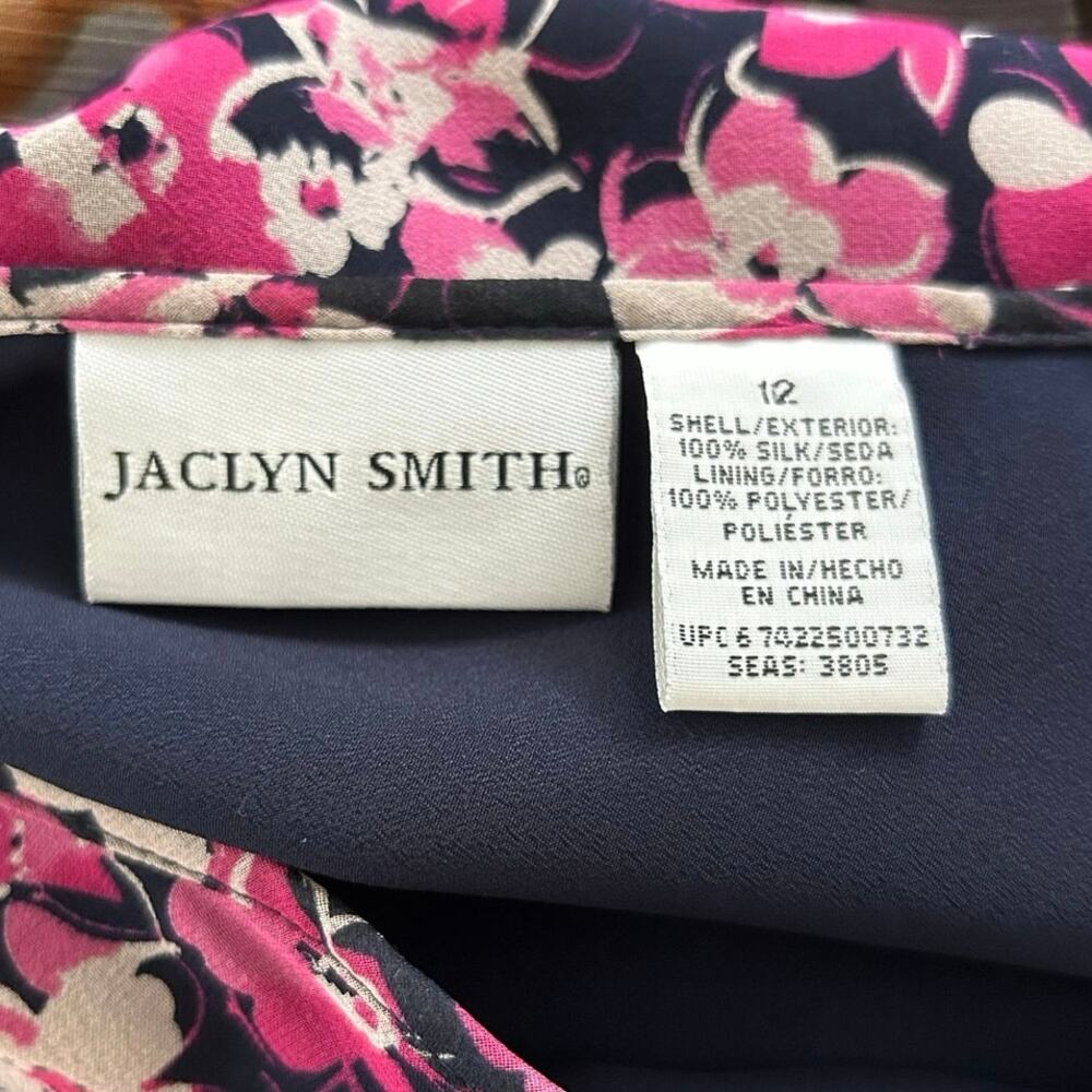 Jaclyn Smith Silk Floral Midi Dress 12 Pink Navy Sheer Sleeve 90s Y2K Romantic - Picture 6 of 8